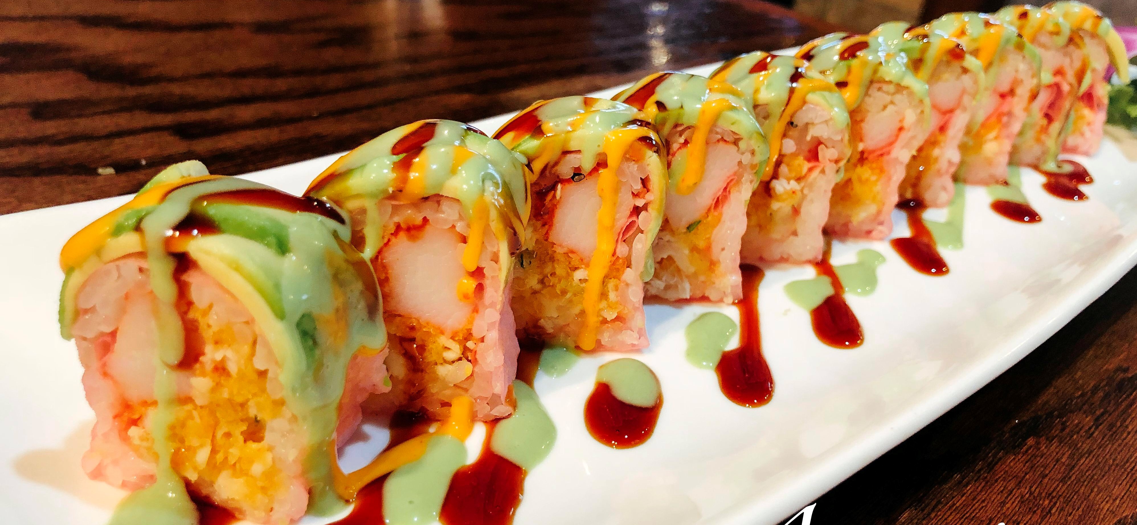 Order 30. American Dream Roll food online from Happy Kitchen & Sushi Bar store, Zionsville on bringmethat.com