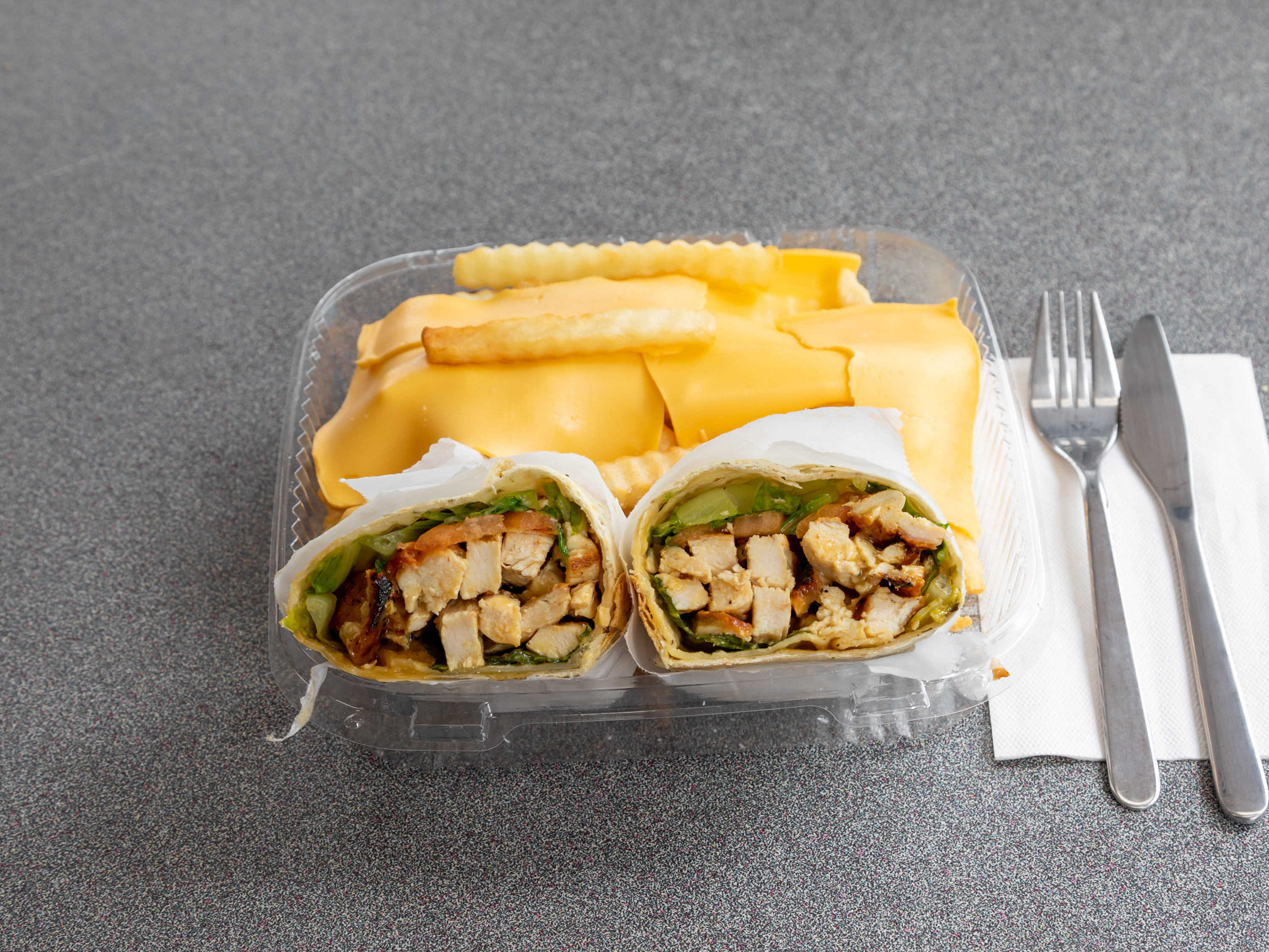 Order Grilled Honey Chicken Wrap w fries food online from Scala Pizza store, Mount Vernon on bringmethat.com