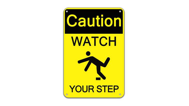 Order Caution Watch Your Step Safety Signs Yellow Easy To Read Safety Signs 8X12 Inches food online from Red Roof Market store, Lafollette on bringmethat.com