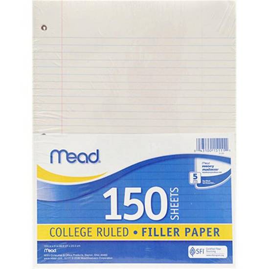 Order Meadwestvaco Notebook Paper College Ruled 150 Sheets food online from Deerings Market store, Traverse City on bringmethat.com