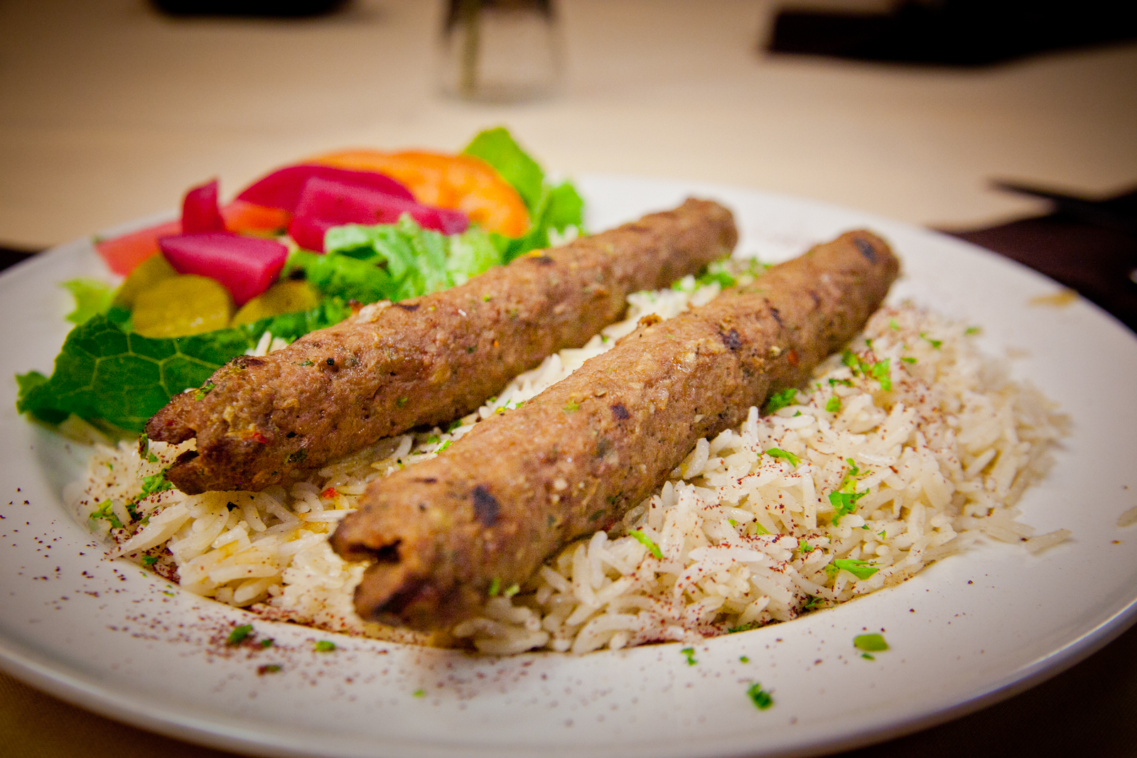Order 1 Beef Kofta Kebab food online from Al-Sham Restaurant store, Philadelphia on bringmethat.com