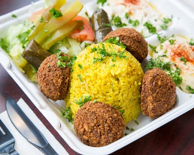 Order Veggie Combo Plate food online from Tarboosh Mediterranean Restaurant store, Allston on bringmethat.com