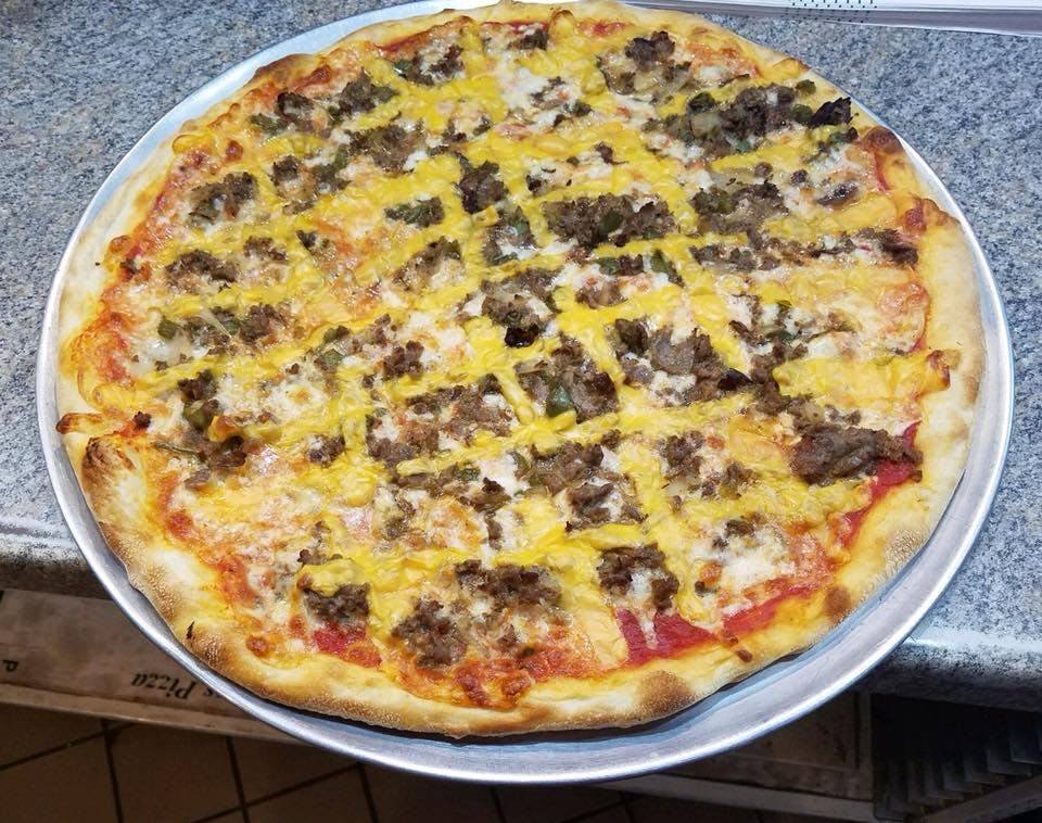 Order Steak, Onion & Peppers Pizza - Medium 14'' food online from Pizza Express store, Blairstown on bringmethat.com