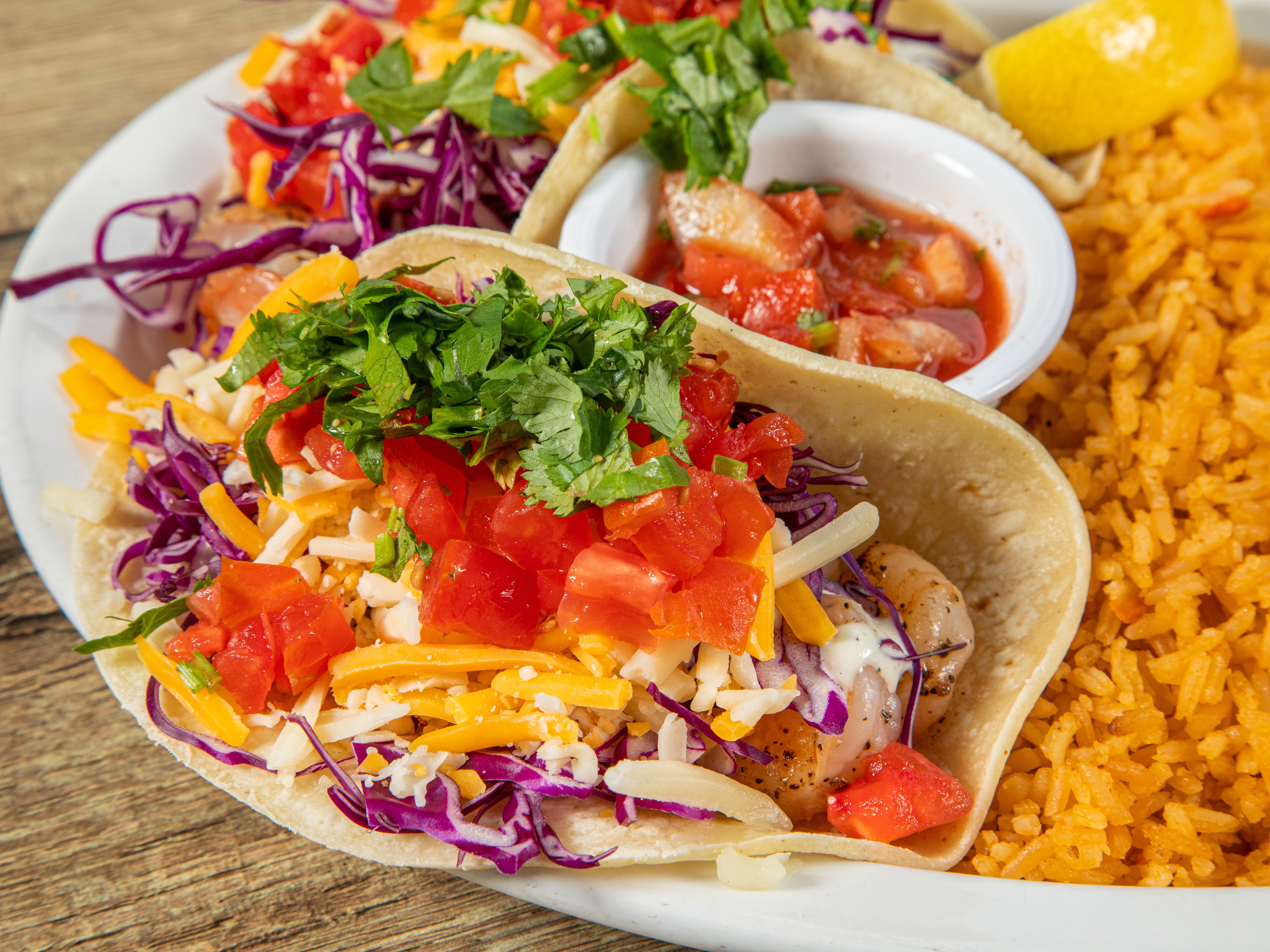 Order Shrimp Taco Plate food online from Coyote Grill store, Laguna Beach on bringmethat.com