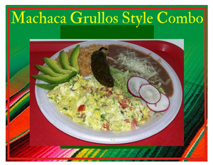 Order Machaca Grullo's Style Combination Platter food online from El Grullo Restaurant store, Mesa on bringmethat.com