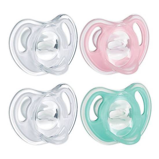 Order Tommee Tippee Ultra-Light 0-6M 4-Pack Silicone Pacifiers in Pink/Aqua food online from Bed Bath & Beyond store, Lancaster on bringmethat.com