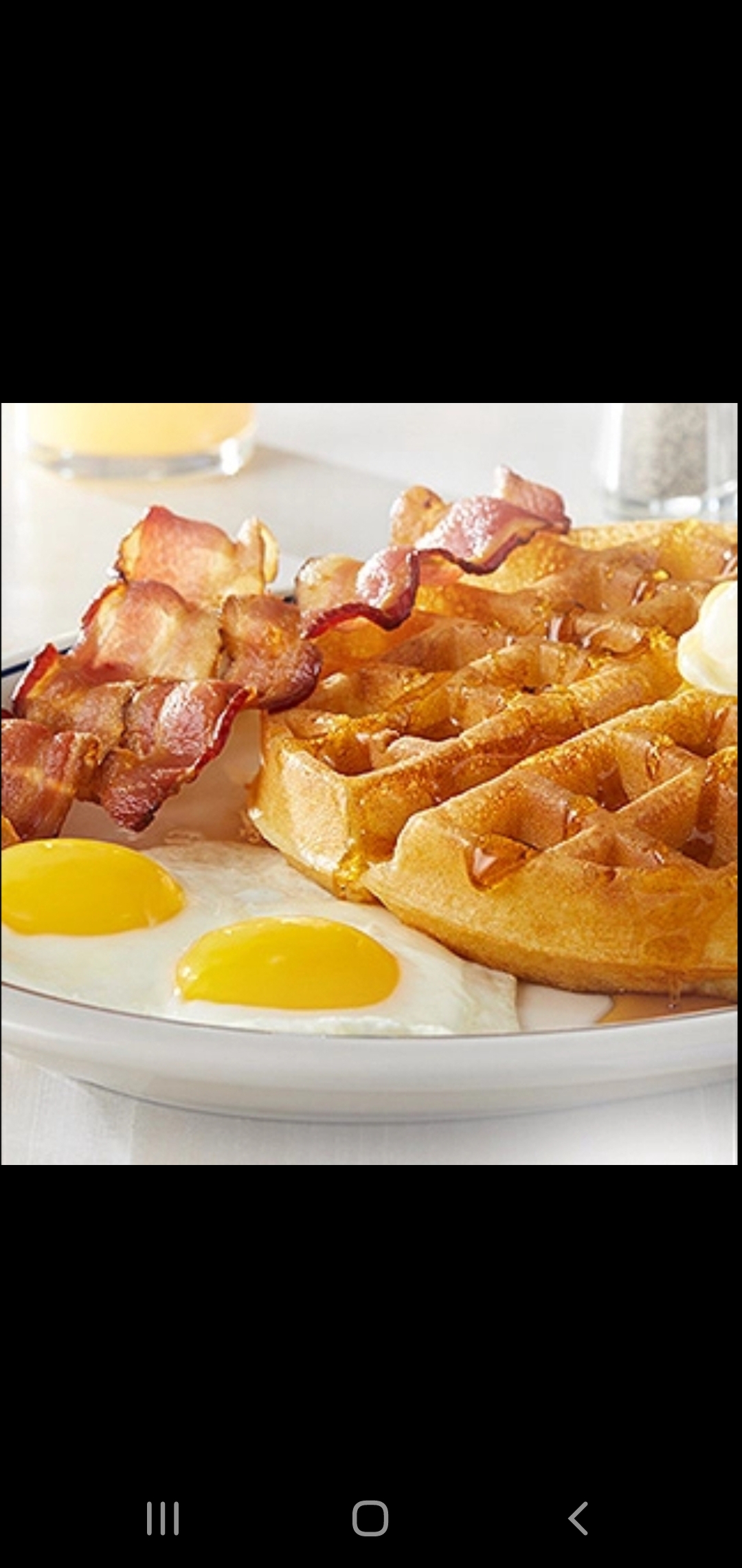 Order Waffles With Bacon And Eggs Platter  food online from Bedford gourmet food store, Brooklyn on bringmethat.com