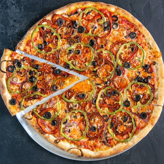 Order Thin Crust Veggie Pizza (18" XL) food online from Pizzeria Bravo store, Los Angeles on bringmethat.com