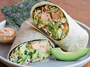 Order Salmon Arugula Wrap food online from Malibu Eatery store, El Segundo on bringmethat.com