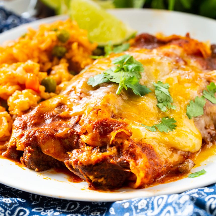 Order 3 Beef Enchiladas Plate food online from Sc Ranch Market store, San Clemente on bringmethat.com
