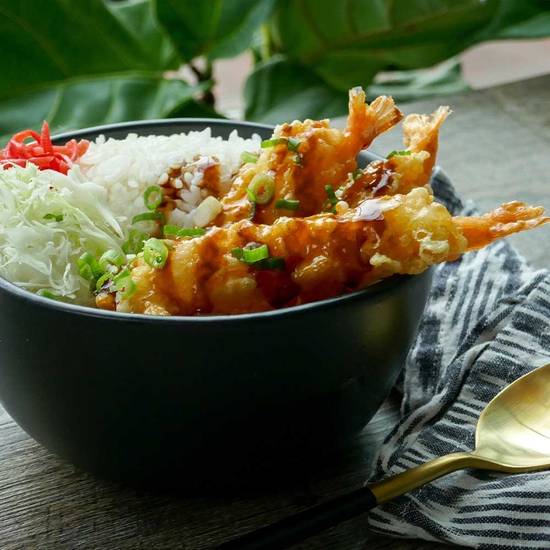 Order Tempura Shrimp Rice Bowl food online from Fukuryu Ramen store, Upper Arlington on bringmethat.com