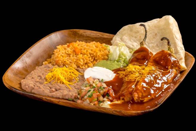 Order Two Chile Rellenos Combination Platter food online from Filibertos Mexican Food store, Phoenix on bringmethat.com