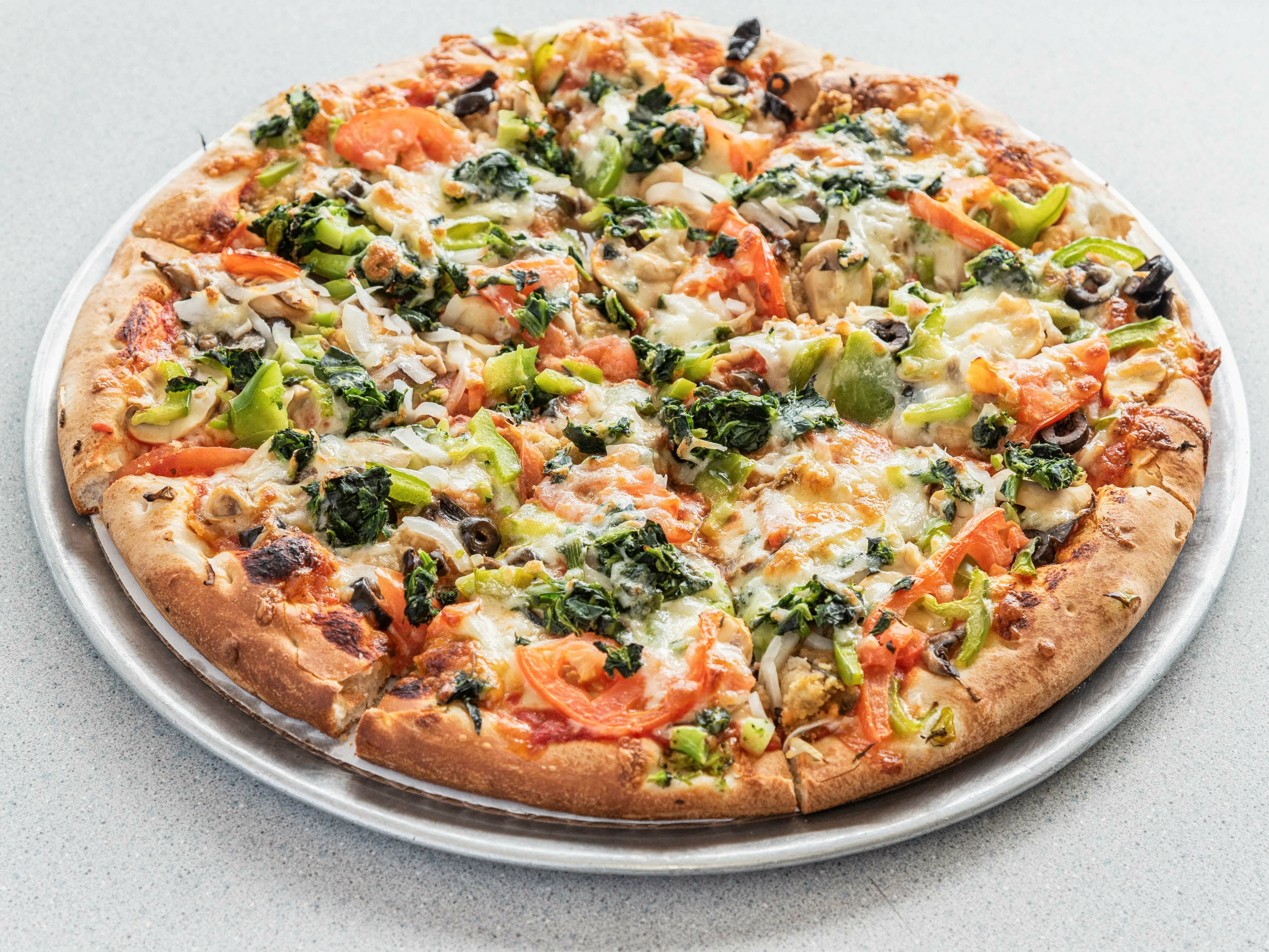 Order Vegetable Pizza food online from Georgios House of Pizza store, Carver on bringmethat.com