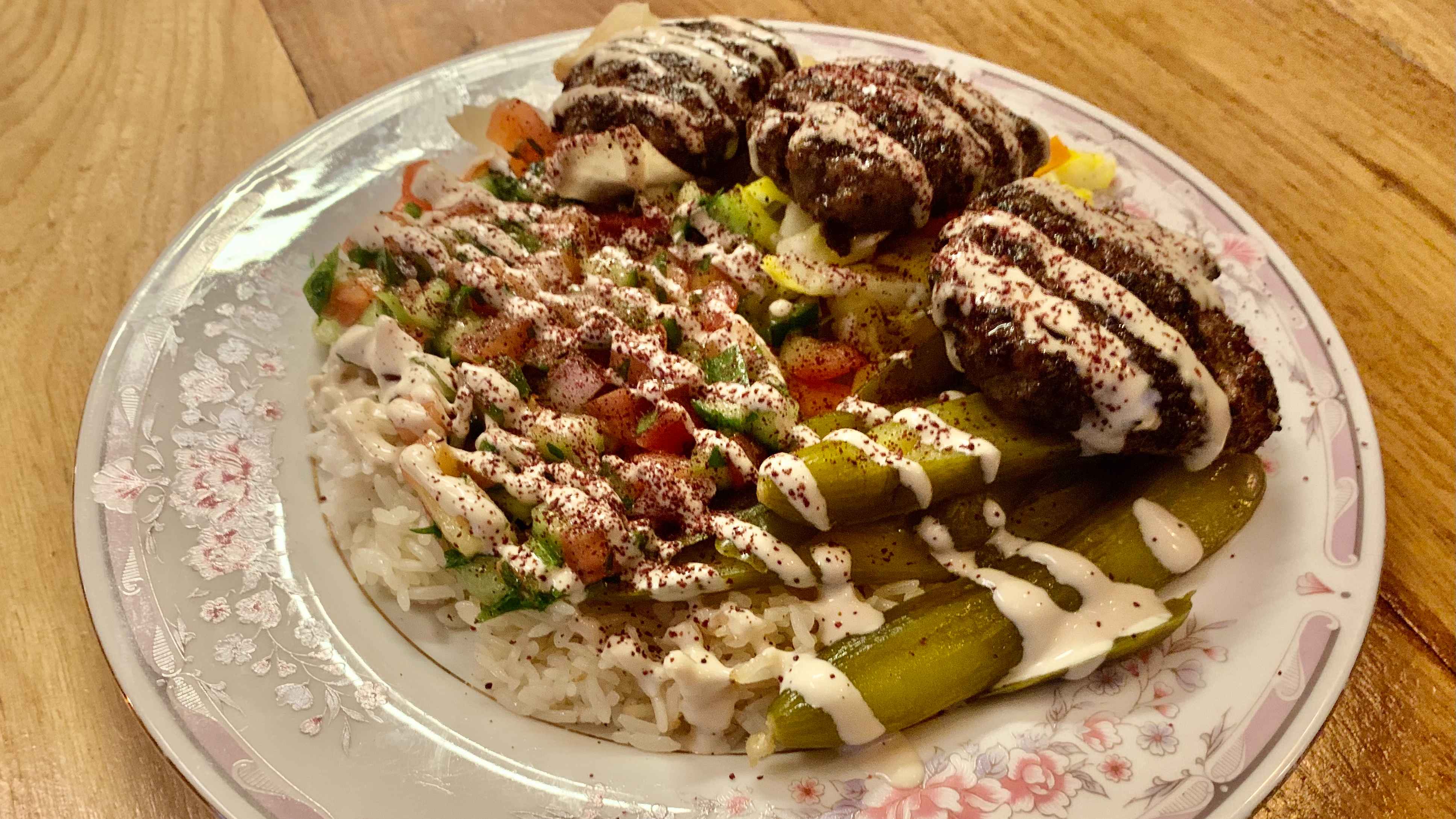 Order Moroccan Lamb Kefta Kebab Plate food online from Slice Of Queens store, Brooklyn on bringmethat.com