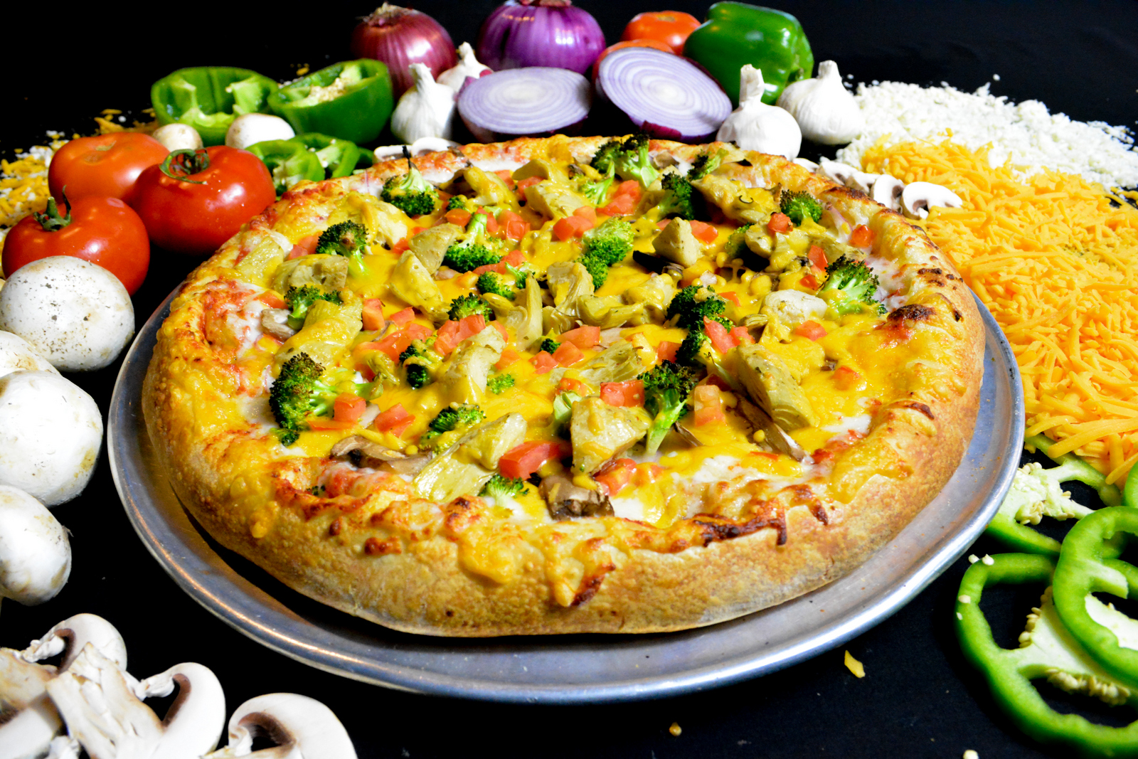 Order Veggie Duluxe food online from Stuft Pizza store, Milpitas on bringmethat.com