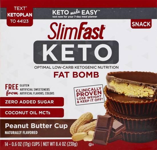 Order Slimfast Keto Fat Bomb Peanut Butter Cup 0.6 oz (14 pk) food online from Rite Aid store, Lockport on bringmethat.com