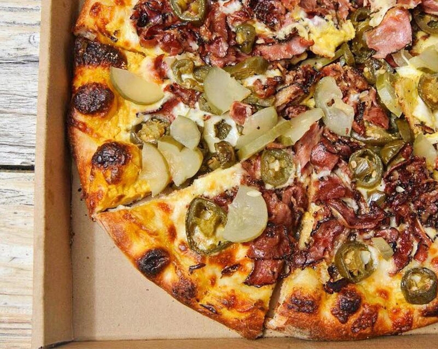 Order 14" Pastrami Pizza food online from Mickey Deli store, Hermosa Beach on bringmethat.com