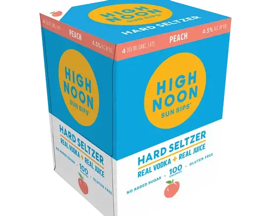 Order High Noon Hard Seltzer Vodka Peach 4.5 % abv 4pk-12oz Cans food online from Sousa Wines & Liquors store, Mountain View on bringmethat.com