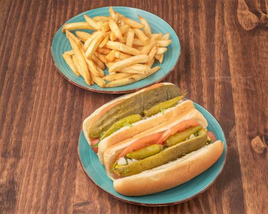 Order 2 Hot Dogs with Fries food online from George's Gyros Spot store, CHESTERTON on bringmethat.com