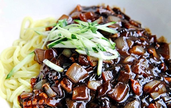 Order Jjajangmyeon  /  Black Bean Sauce Noodles   (짜장면) food online from Cafe Patio store, Fullerton on bringmethat.com