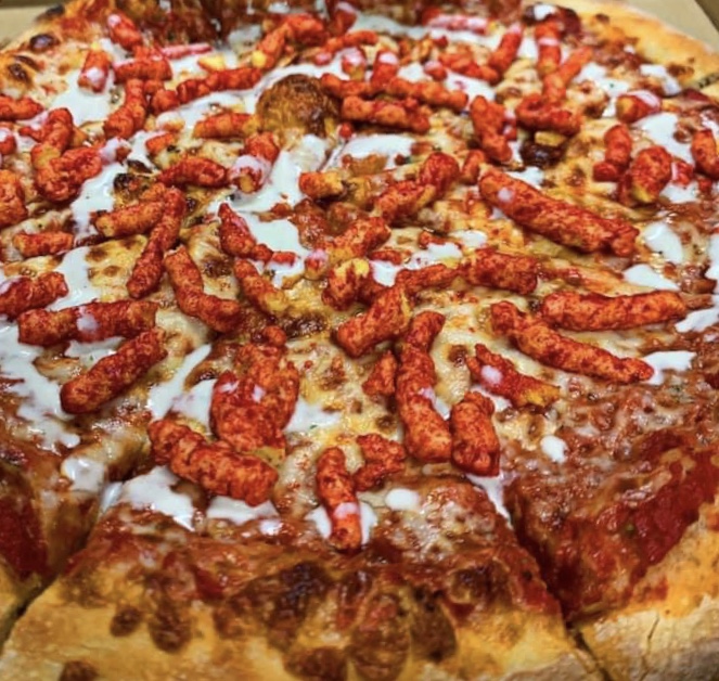 Order Flaming Hot Cheeto’s Pizza snack! food online from Sunset Wings! store, Huntington Beach on bringmethat.com