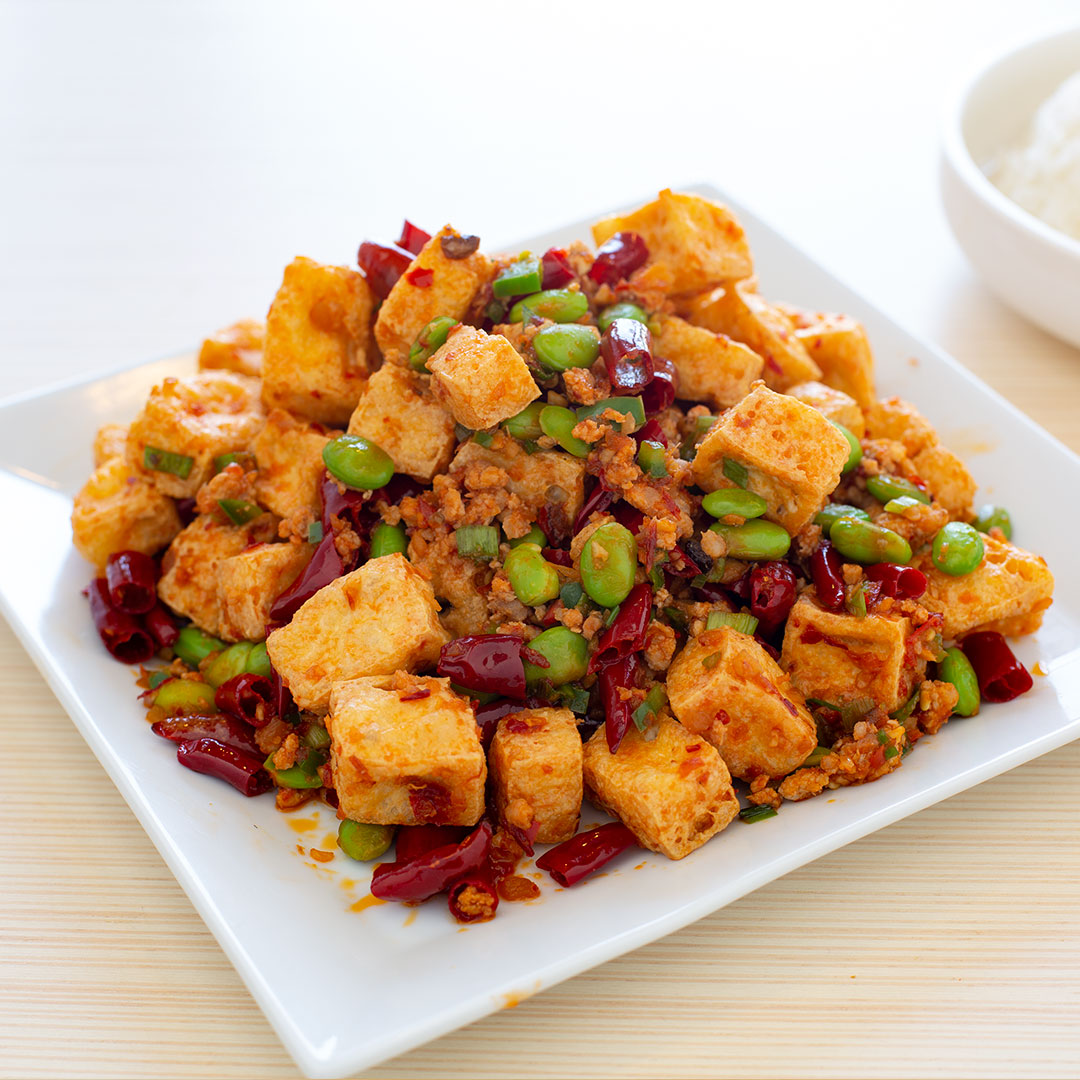 Order 35. Crispy Spicy Stinky Tofu with Pork food online from Tasty Noodle House store, Irvine on bringmethat.com