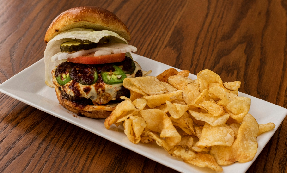 Order BURGER Bring the Heat food online from Bullseye Pub & Eatery store, Algonquin on bringmethat.com