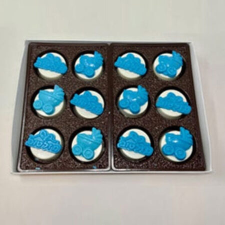 Order Baby Boy Carriage Chocolate Dipped Biscuit Box food online from Twisted Gourmet Chocolates store, Passaic on bringmethat.com