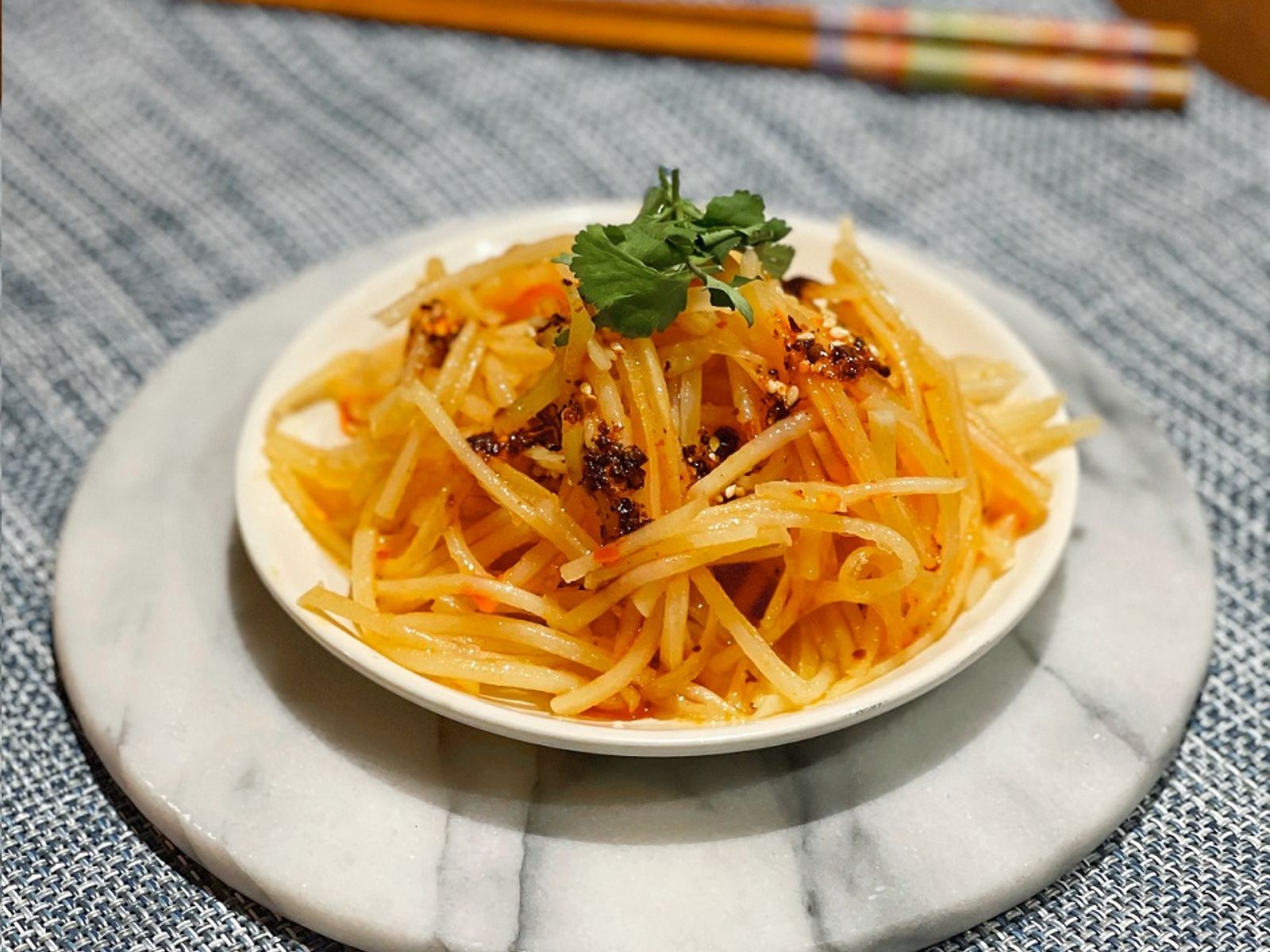 Order D1 Spicy Shredded Potato (Vegeterian) D1 炝拌土豆丝 (素) food online from Mid Summer Lounge store, Champaign on bringmethat.com