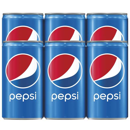 Order Pepsi Cola Soda Mini Cans 6 Cans food online from Deerings Market store, Traverse City on bringmethat.com