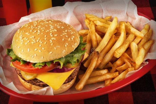 Order Regular Burger (With Fries) food online from Sunny Food Mart #3 store, Cedar Hill on bringmethat.com