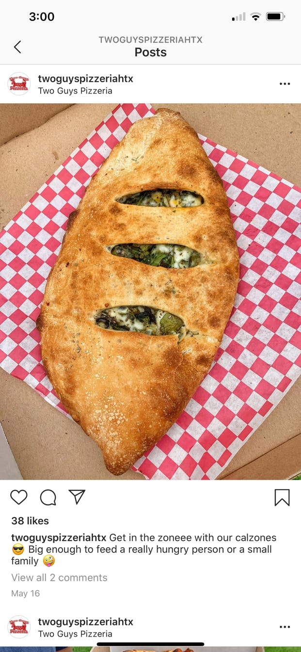 Order Spinach Calzone - Calzone food online from Two Guys Pizzeria store, Houston on bringmethat.com