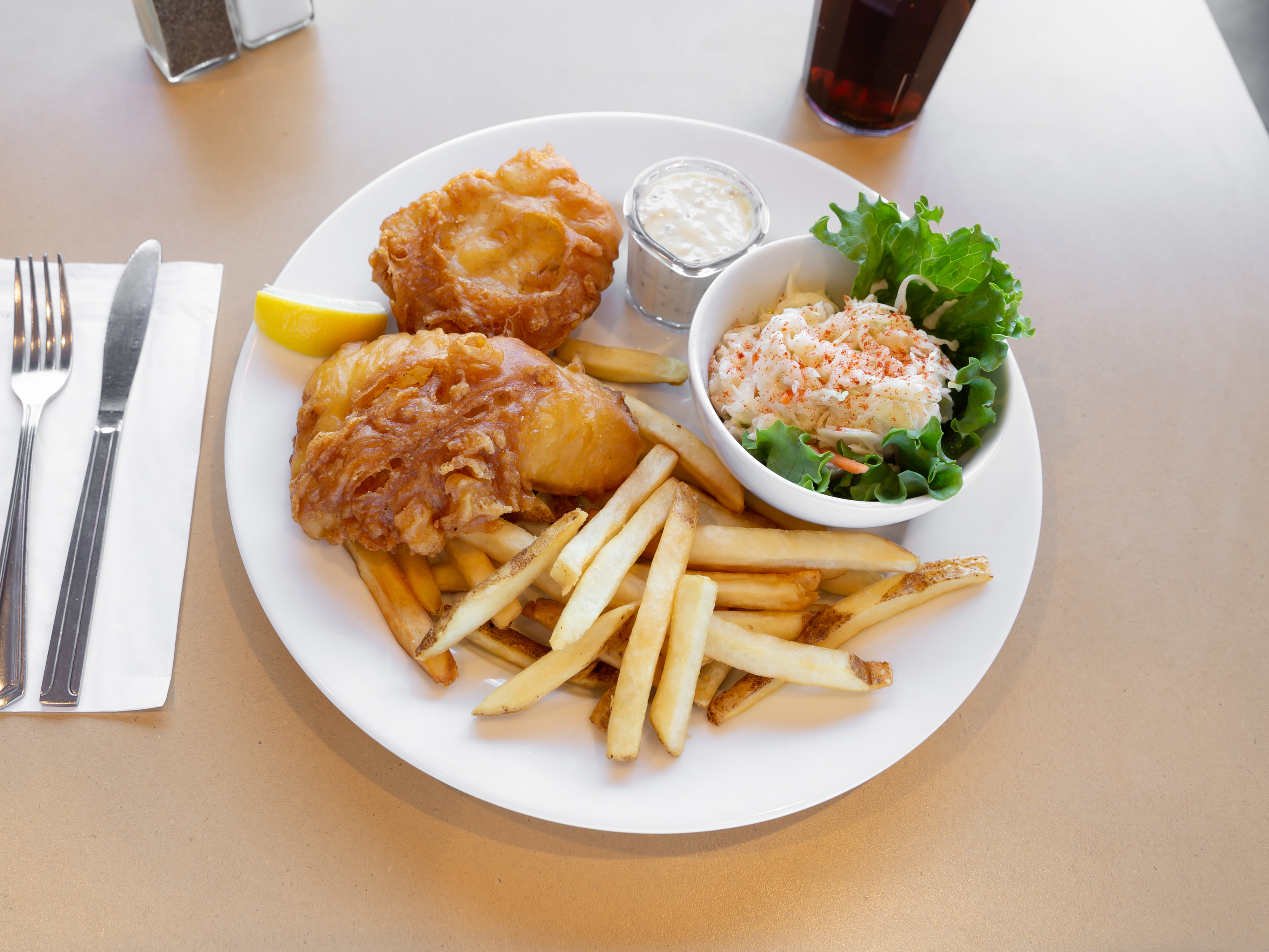 Order Fresh Battered Fish and Chips Dinner food online from Newport Creamery #11 store, Seekonk on bringmethat.com