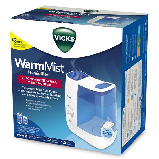 Order Vicks Warm Mist Humidifier White/Blue (1 ct) food online from Rite Aid store, TOLEDO on bringmethat.com