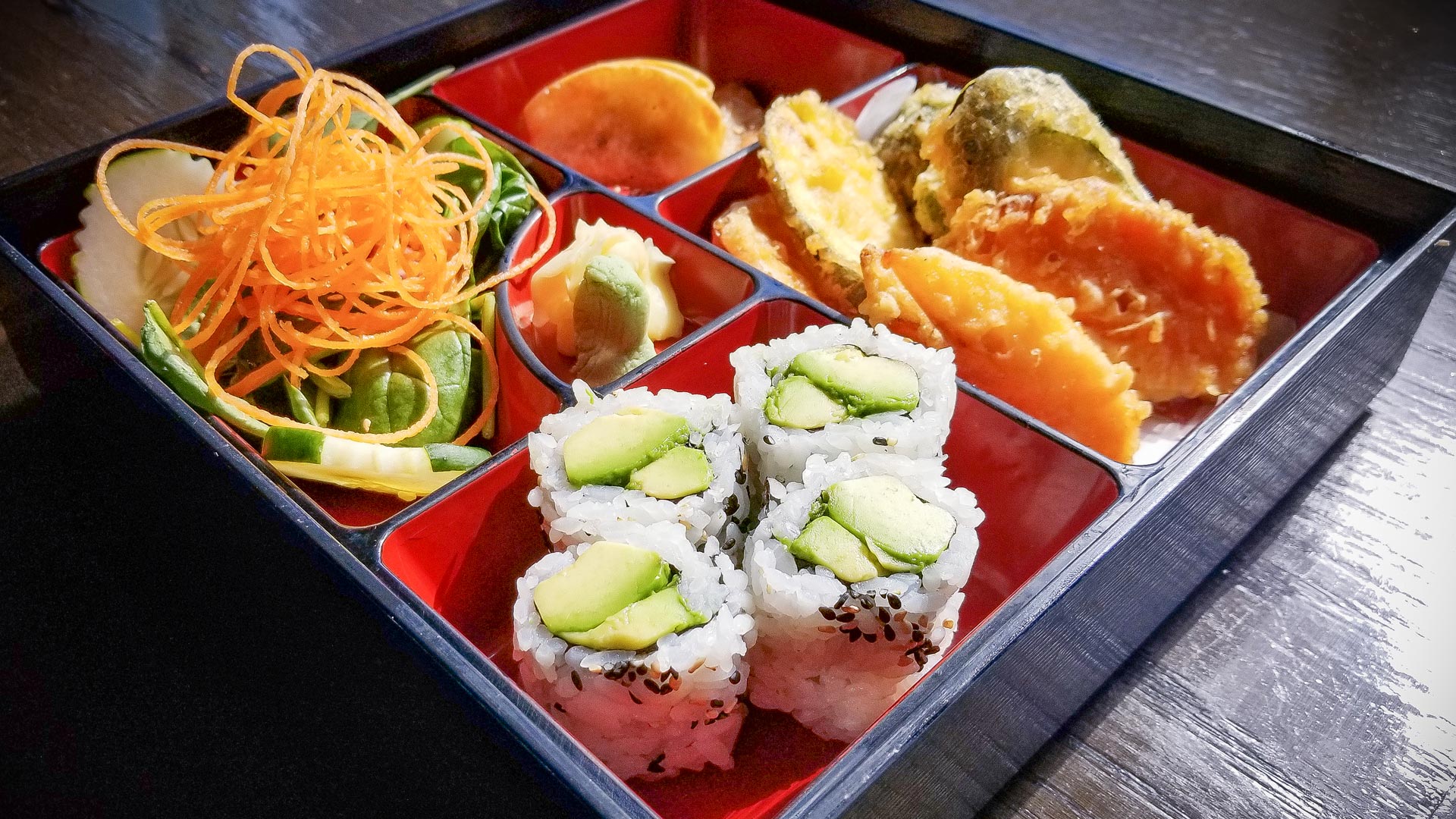Order Vegetable Tempura Bento Box Lunch food online from Rock wrap & roll store, Chicago on bringmethat.com