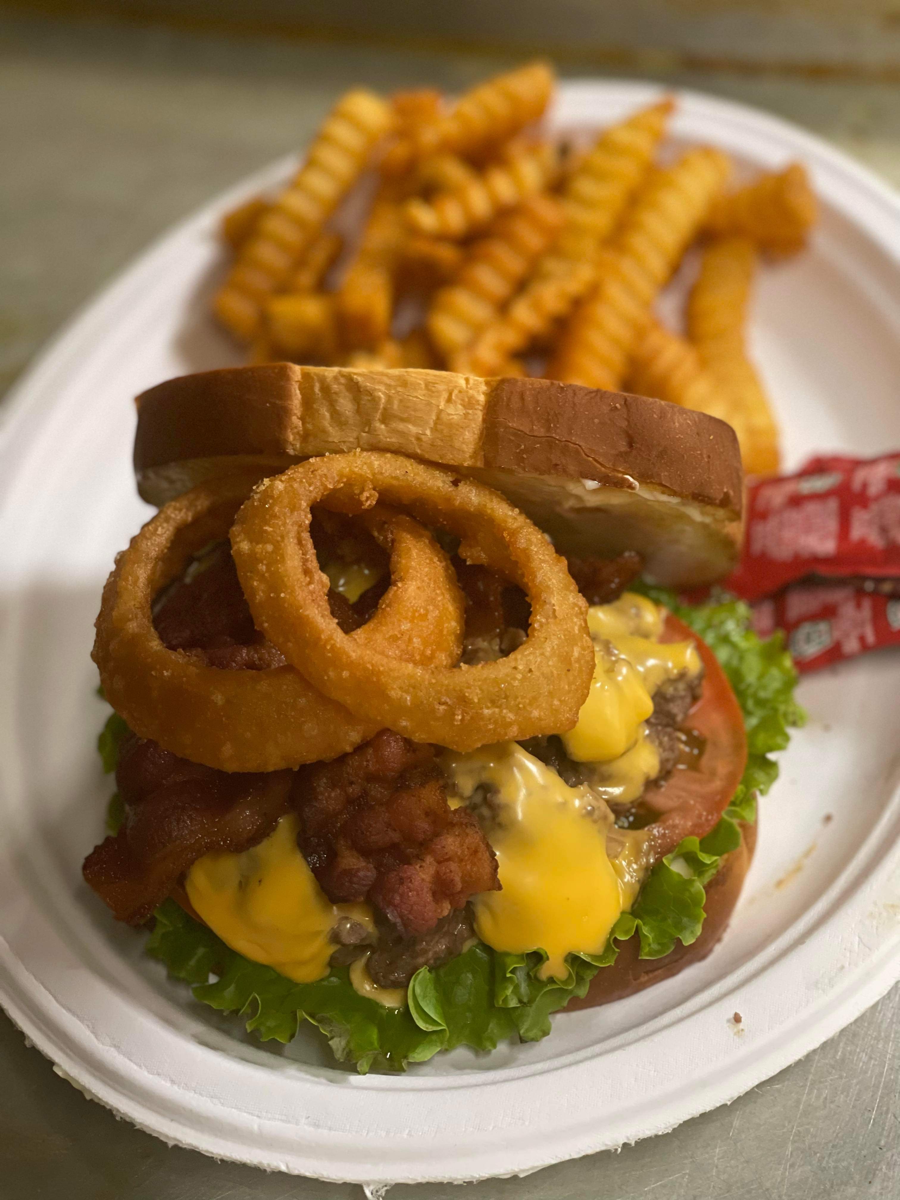 Order XTR3ME Burger w/fries food online from Xtr3me Bar & Grill store, Roanoke on bringmethat.com