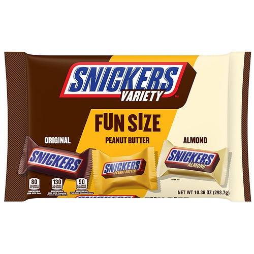 Order Snickers Original, Peanut Butter & Almond Fun Size Halloween Chocolate Bars, Small Bag - 10.36 oz food online from Walgreens store, Southlake on bringmethat.com