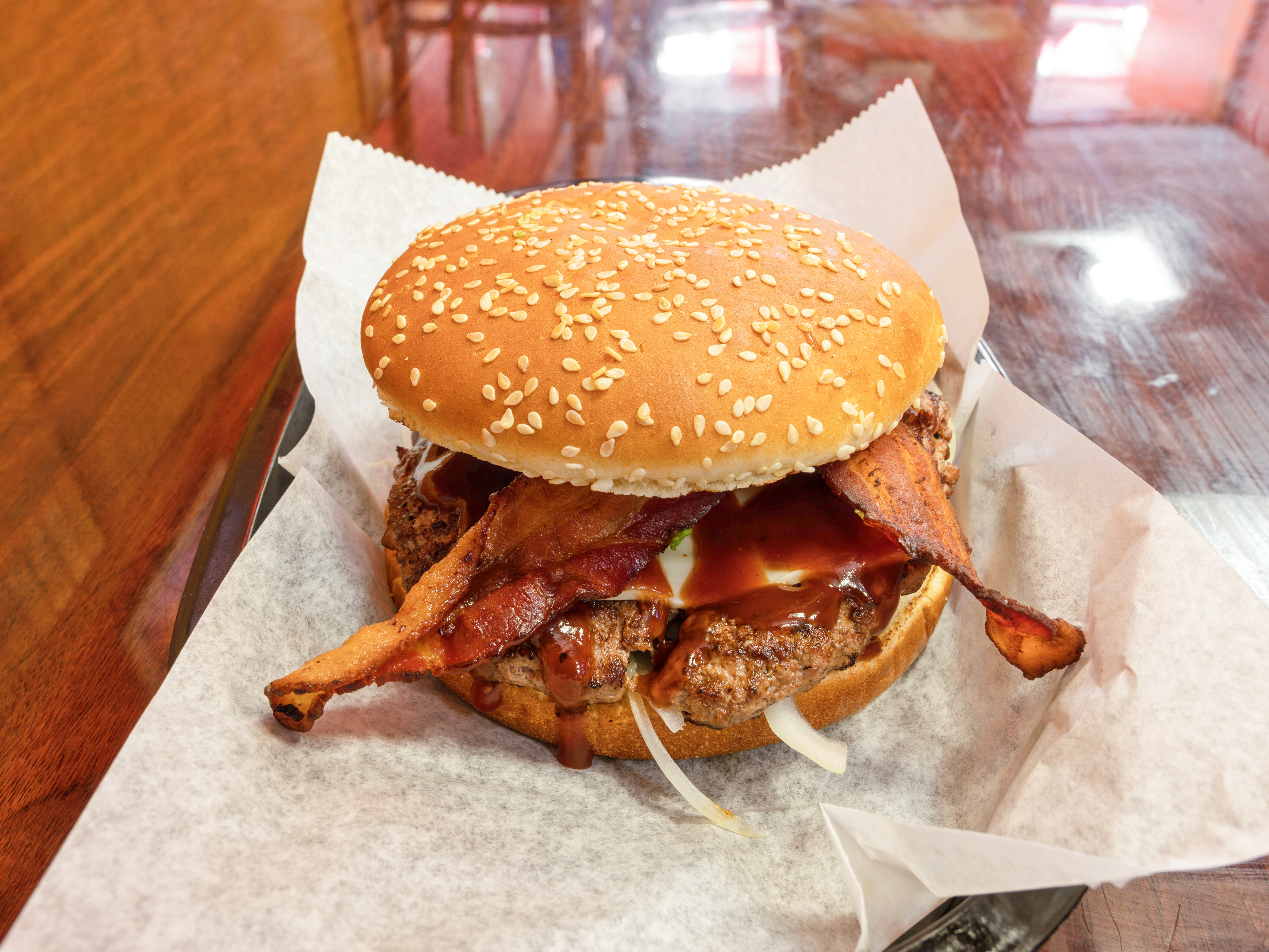 Order BBQ Bacon Smashmouth Burger food online from Shmashmouth Burgers store, New Haven on bringmethat.com
