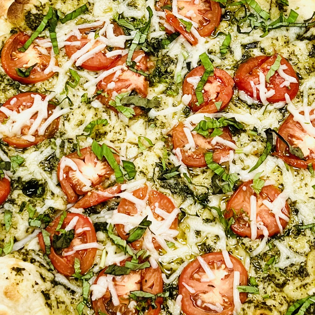Order Vegan Pesto Pizza (Round) food online from Nicks Pizza & Deli store, Fanwood on bringmethat.com