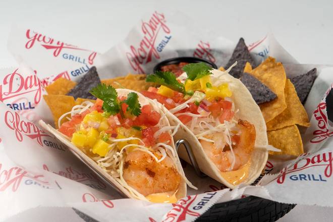 Order GRILLED SHRIMP SOFT TACOS food online from Glory Days Grill store, Providence on bringmethat.com