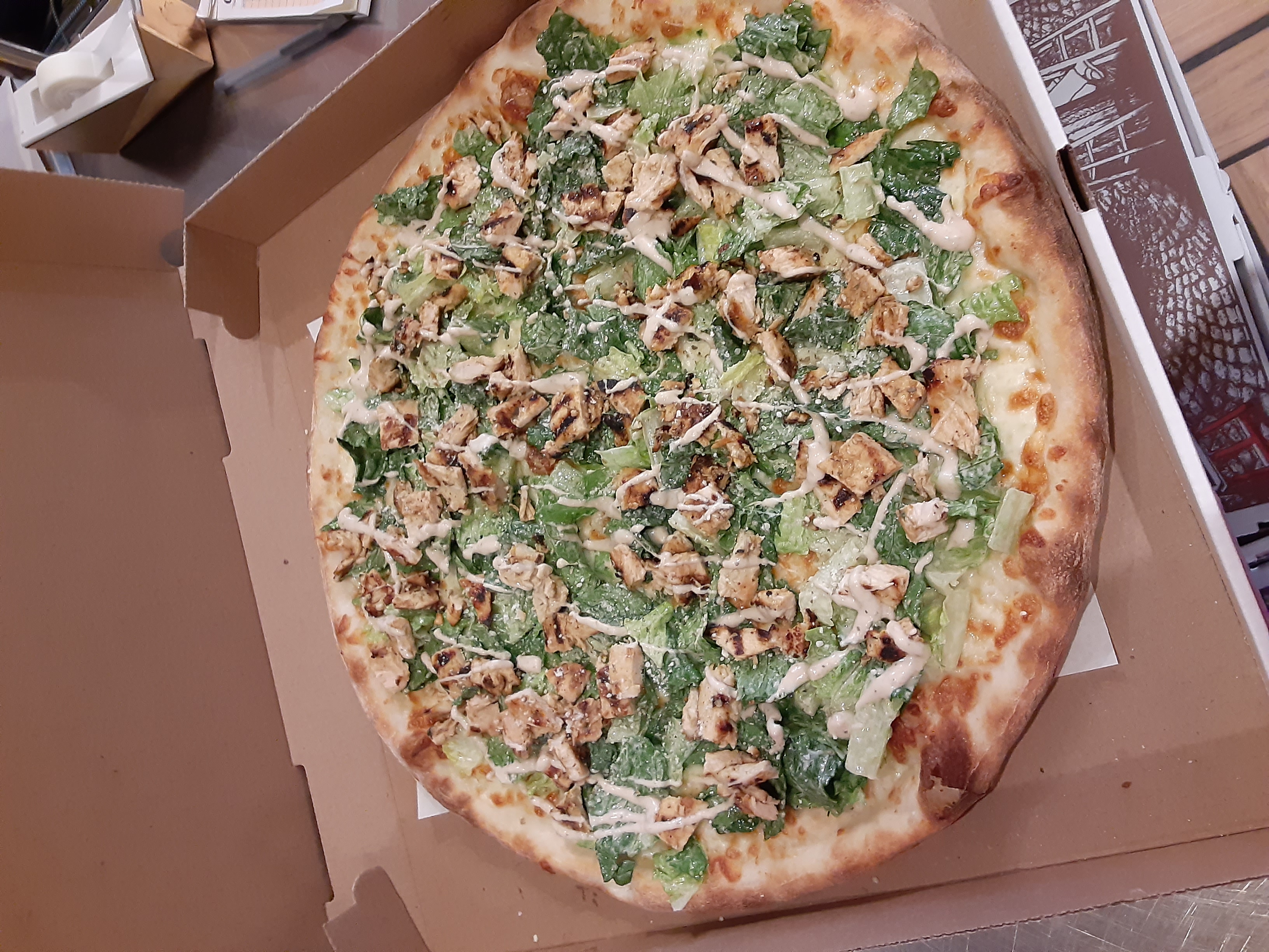 Order 18" Grilled Chicken Caesar Salad Pie food online from Sofia's Pizza store, Brooklyn on bringmethat.com