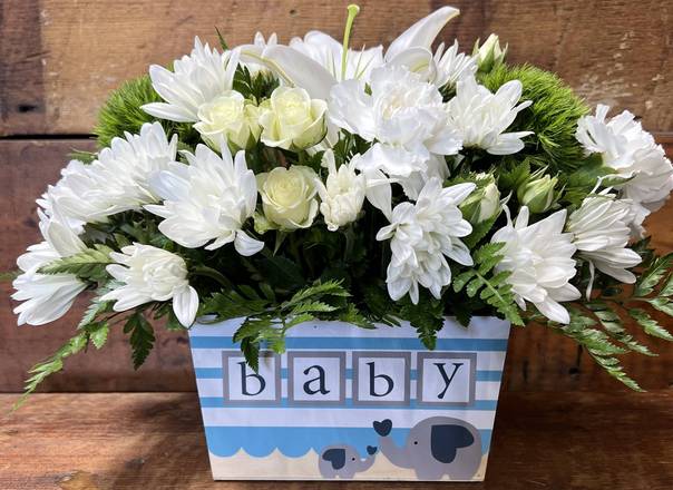 Order Precious Baby Boy Bouquet food online from Niko's Flower Designs store, Chicago on bringmethat.com