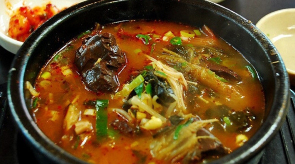 Order Cooked beef blood Hangover soup food online from Sisters Korean Kitchen store, Cerritos on bringmethat.com