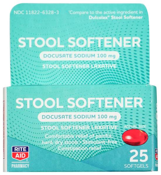 Order Rite Aid Stool Softener 100mg (25 ct) food online from Rite Aid store, GLOVERSVILLE on bringmethat.com