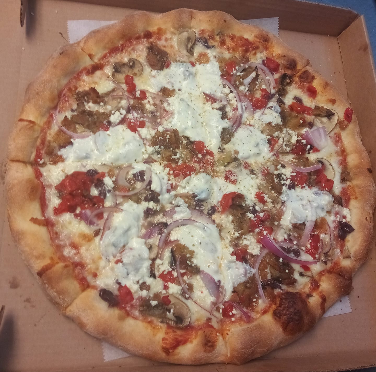 Order Mediterranean Pizza food online from Fresco Pizza & Grill store, King Of Prussia on bringmethat.com
