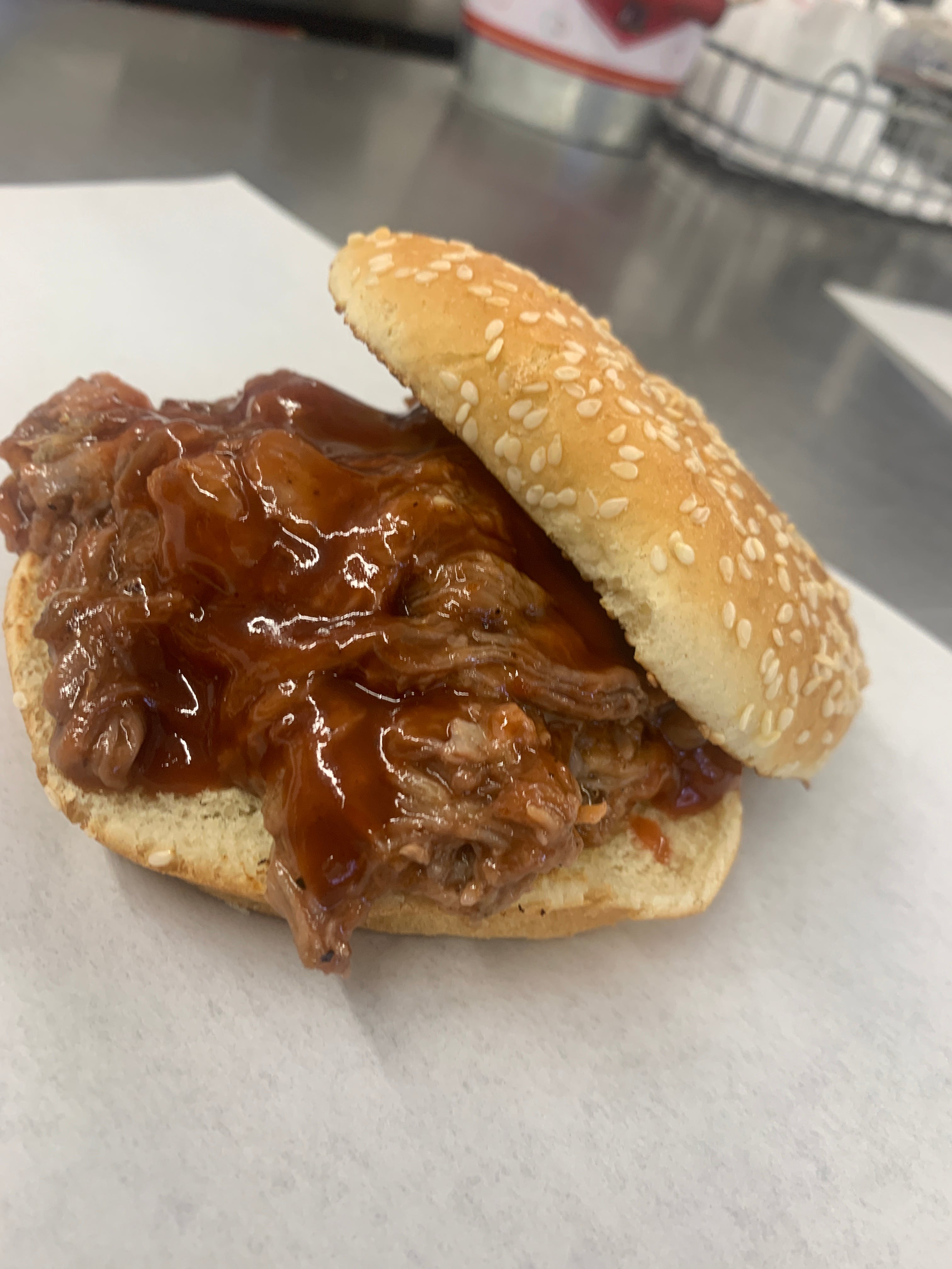 Order Pulled BBQ Pork Sandwich - Sandwich food online from Mario's Pizza store, Northbrook on bringmethat.com