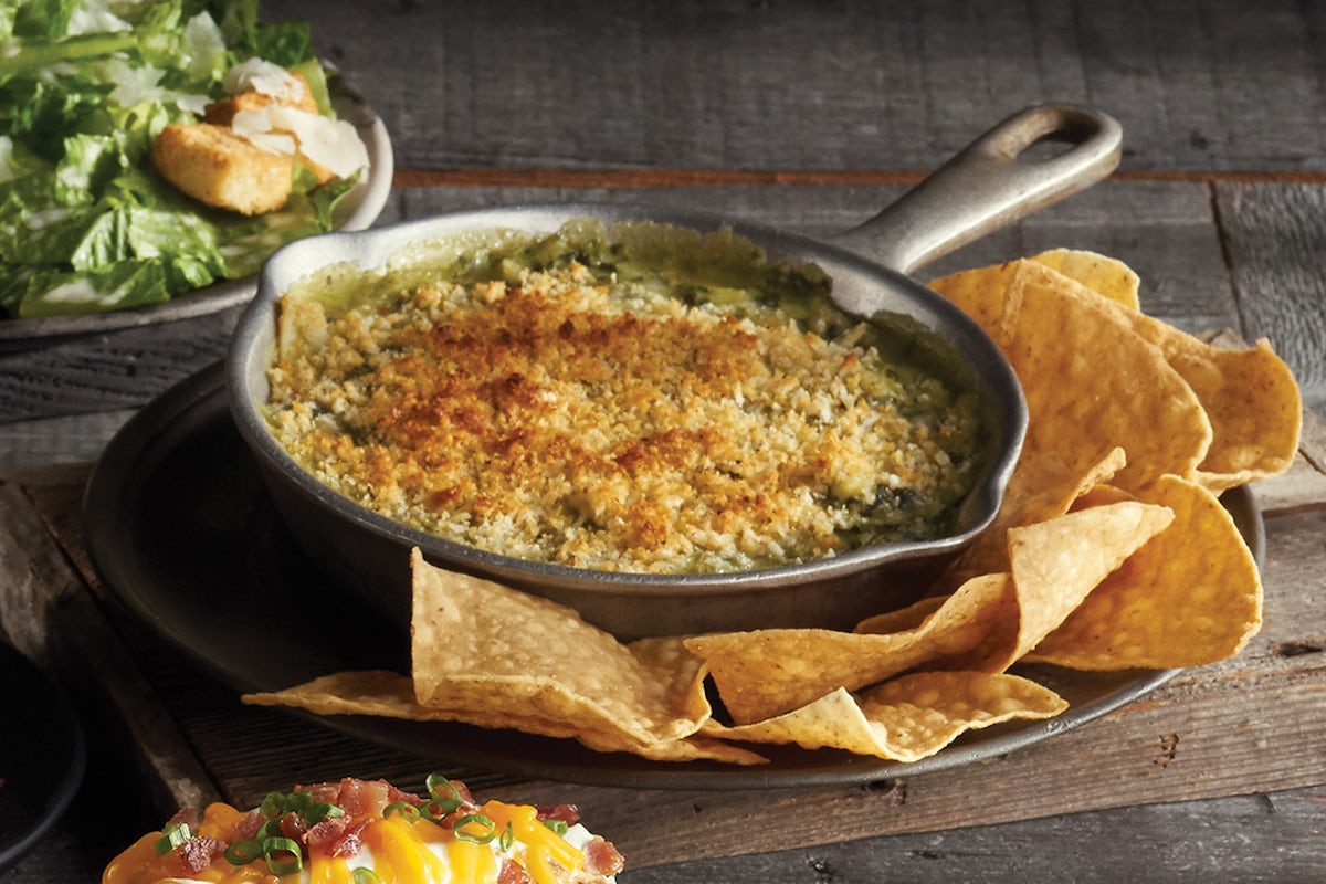 Order Baked Spinach & Artichoke Dip food online from Black Angus Steakhouse store, Chandler on bringmethat.com
