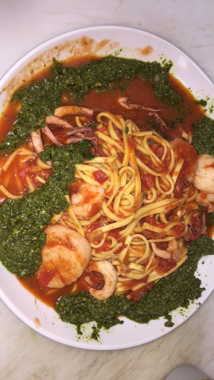 Order Seafood Pesto Pasta food online from Shakers Bar and Grill store, Wixom on bringmethat.com