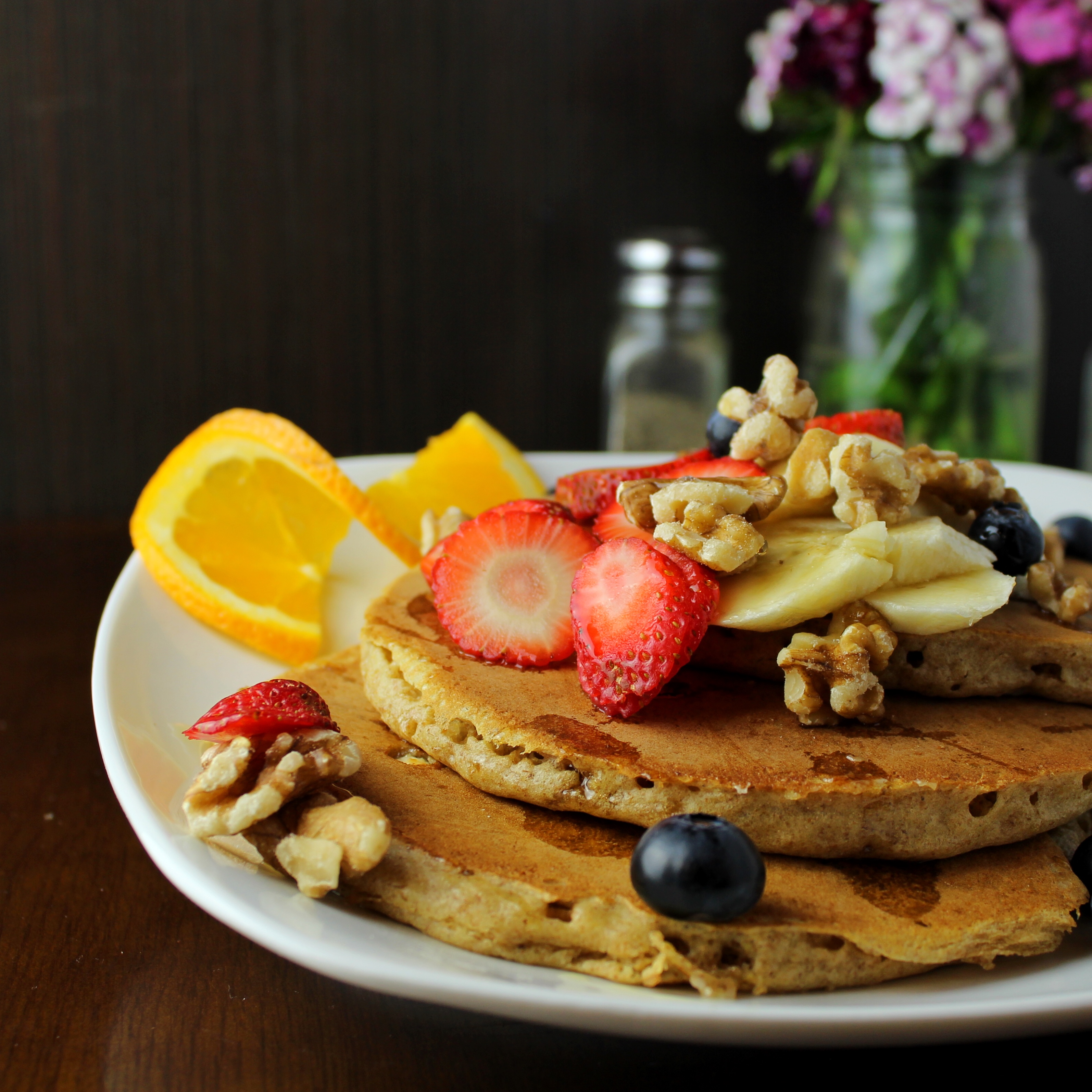 Order Healthy Berry Multi-grain Pancakes food online from Bagels on the ave store, Astoria on bringmethat.com