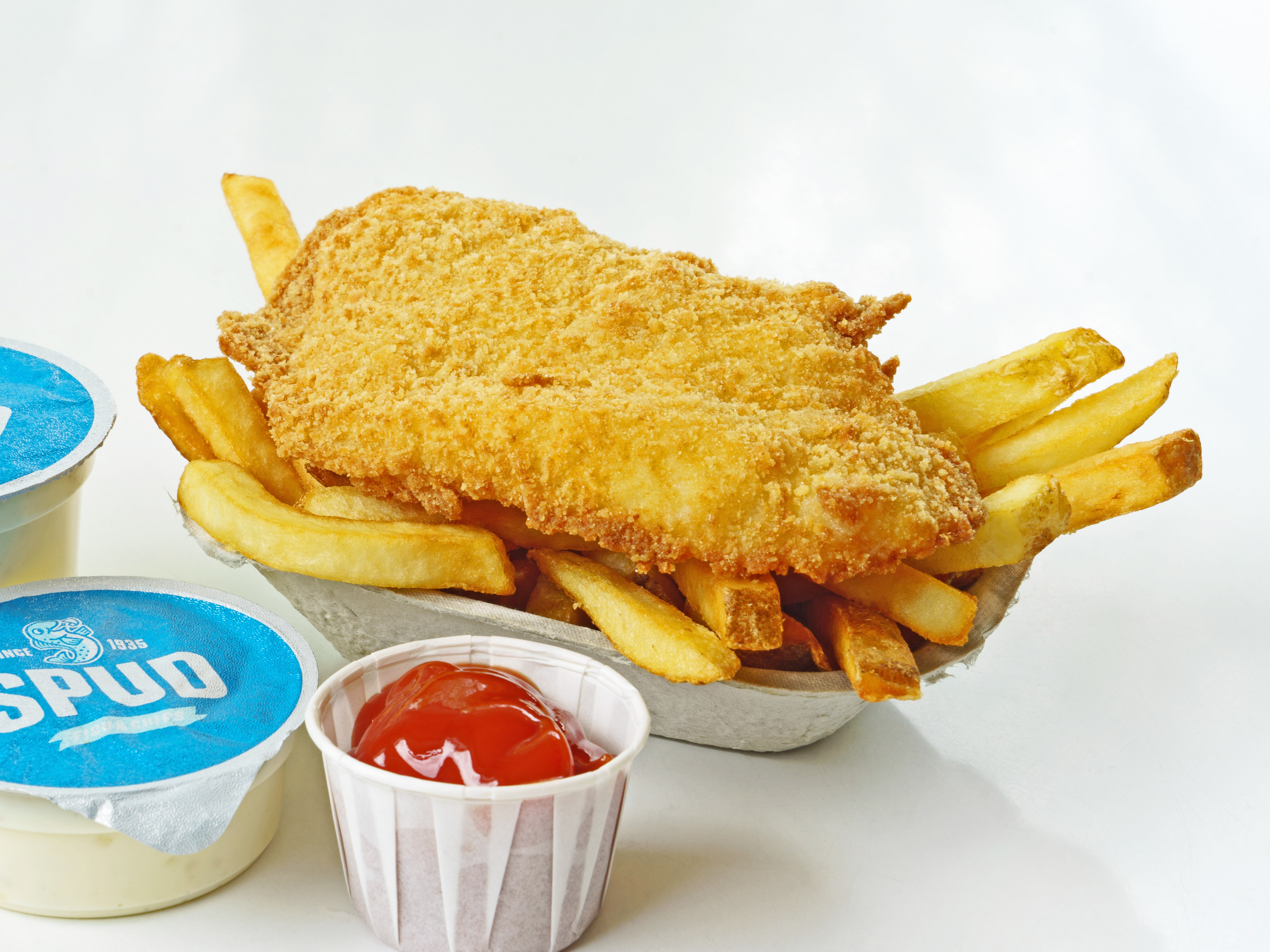 Order Halibut & Chips food online from Spud Fish & Chips store, King County on bringmethat.com
